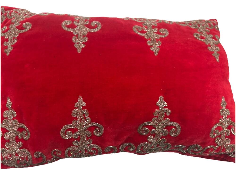 Nanette Lepore Vintage Christmas Pillow Red Velvet Silver Sequin Beaded